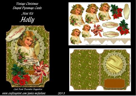 'holly' Vintage Christmas Pyramage Shaped Card