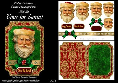 Time for Santa! Vintage Christmas Pyramage Shaped Card