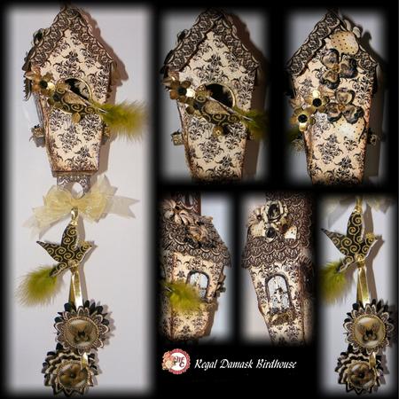 Regal Damask Hanging Birdhouse/treat Box Decoration