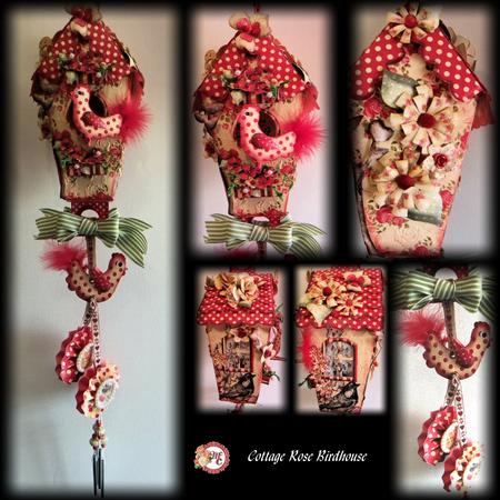 Cottage Rose Hanging Birdhouse/treat Box Decoration
