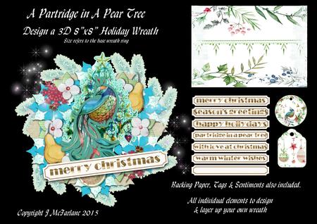 Partridge in a Pear Tree Design a 3D 8"x8" Wreath