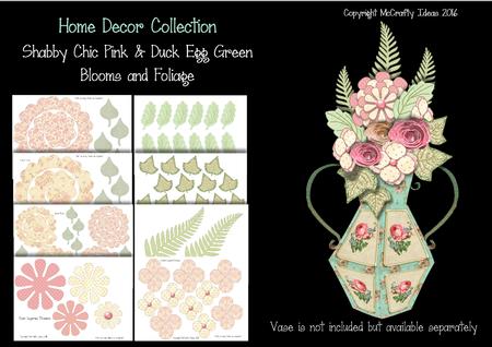 Shabby Chic Blooms & Foliage - Pink & Duck Egg