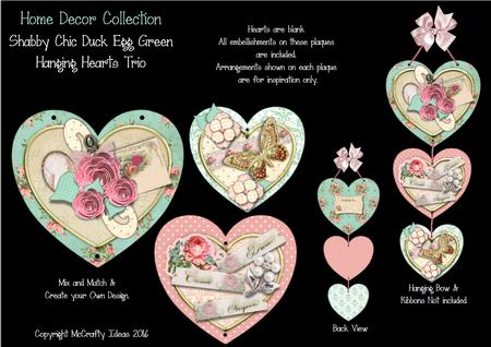 Shabby Chic Hanging Hearts Trio - Pink & Duck Egg
