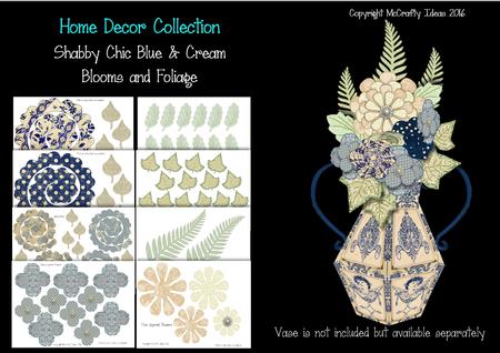Shabby Chic Blooms & Foliage - Blue & Cream