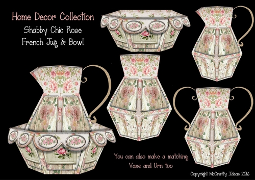 Shabby Chic French Jug/Vase/Urn & Bowl Kit - Rustic Rose