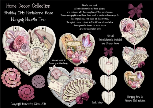 Shabby Chic Hanging Hearts Trio - Parisienne Rose