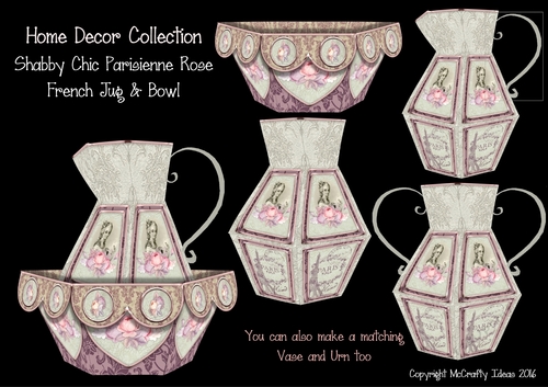 Shabby Chic French Jug/Vase/Urn & Bowl Kit - Parisienne Rose