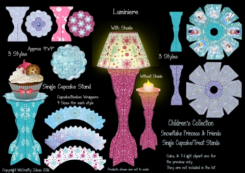 Snowflake Princess Party Single Cupcake Stands/Luminiere Table Decoration and Cupcake Wrappers