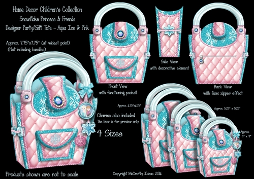 Snowflake Princess Designer Tote Party/Gift Bag - Aqua & Pink