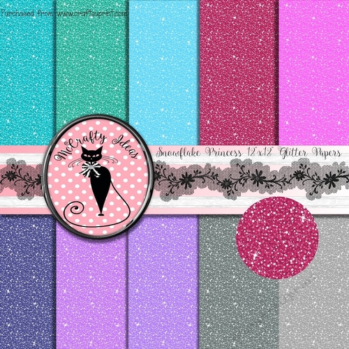 Snowflake Princess - 10 Glitter Sparkle 8x8 Papers