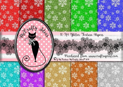 10 A4 Christmas Snowflake Glitter Texture Papers
