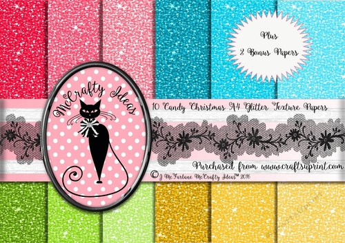 10 A4 Candy Christmas Glitter Texture Papers with 2 Bonus Papers