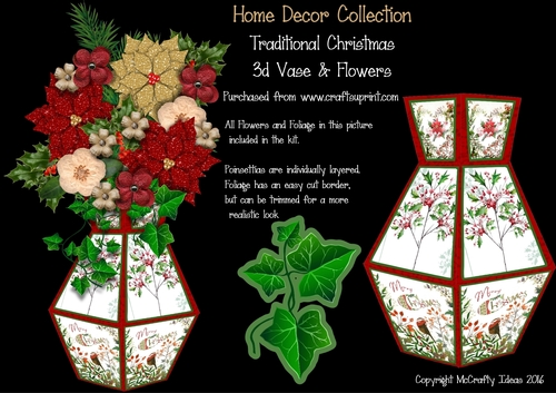 Traditional Christmas 3d Vase and Flowers