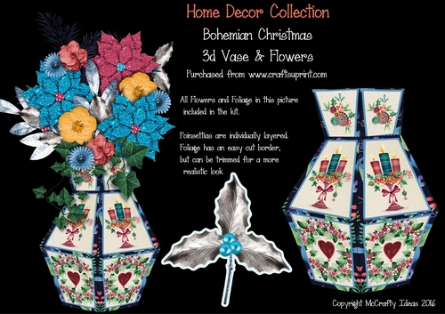 Bohemian Christmas 3d Vase and Flowers