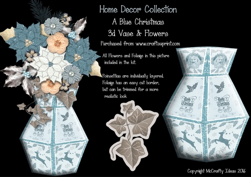 A Blue Christmas 3d Vase and Flowers
