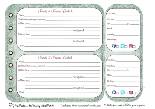 Grandmas Vintage Attic Organiser Friends & Family Contact Page