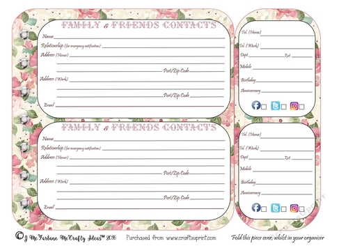 Sew Crafty Organiser Friends & Family Contact Page