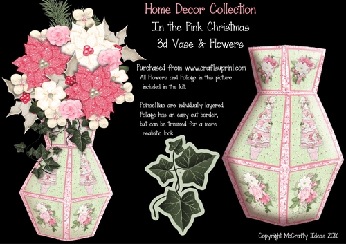 In the Pink Christmas 3d Vase and Flowers
