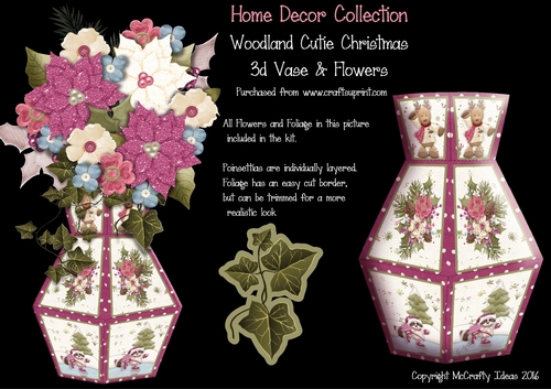 Woodland Cutie Christmas 3d Vase and Flowers