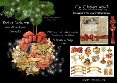 Robins Christmas 4x4 Wreath, Tree/Card Decoration.