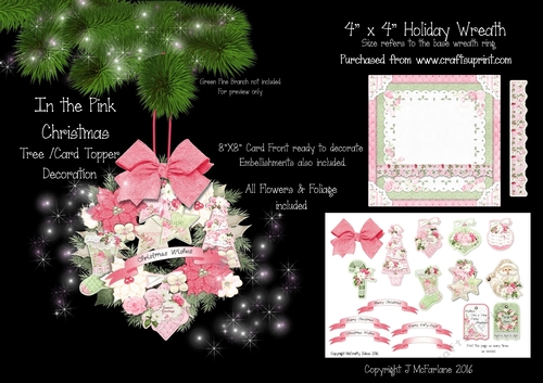 In the Pink Christmas 4x4 Wreath, Tree/Card Decoration.