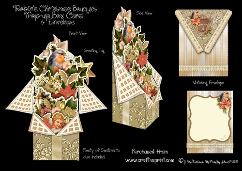 Robins Christmas Bouquet Pop-up Box Card Kit & Envelope