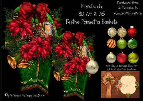 3d A4 & A5 size Festive Poinsettias Basket Card  Kit