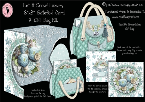 Let it Snow! Luxury 8x8 3d Gatefold Card and Designer Gift Bag Kit