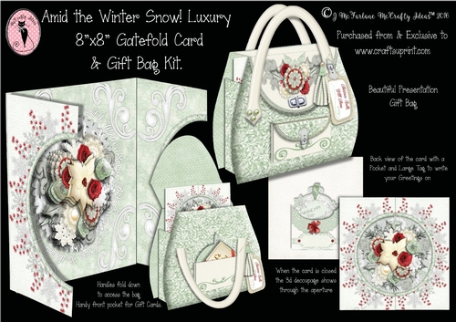 Amid the Winter Snow, Luxury 8x8 3d Gatefold Card and Designer Gift Bag Kit