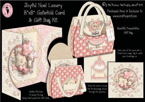 Joyful Noel. Luxury 8x8 3d Gatefold Card and Designer Gift Bag Kit