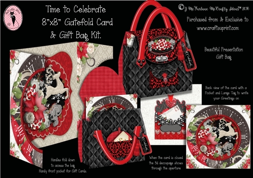 Time to Celebrate. Luxury 8x8 3d Gatefold Card and Designer Gift Bag Kit