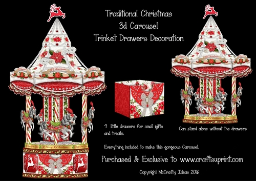Traditional Christmas 3D Carousel Trinket Drawers Decoration
