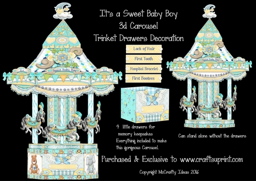 Its a Sweet Baby Boy 3D Carousel Trinket Drawers Decoration