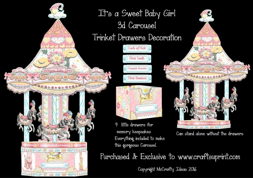 Its a Sweet Baby Girl 3D Carousel Trinket Drawers Decoration