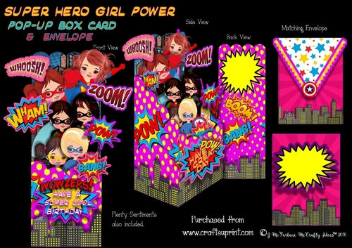My Super Hero Girl Power - Pop Up Box Card and Envelope Kit