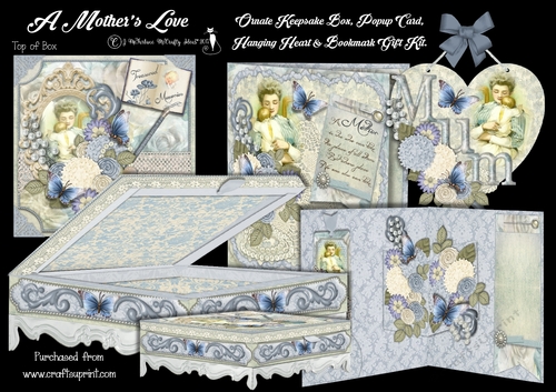 A Mothers Love  8X8 Ornate Keepsake Box, Popup Card, Bookmark & Hanging Heart Gift Kit