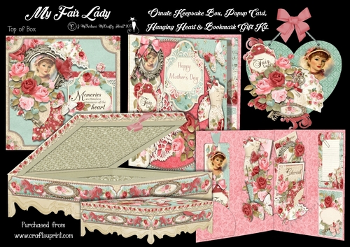 My Fair lady  8X8 Ornate Keepsake Box, Popup Card, Bookmark & Hanging Heart Gift Kit