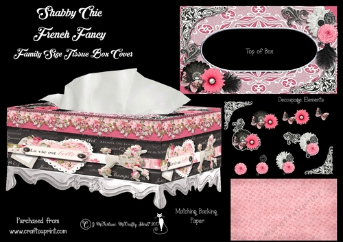Shabby Chic French Fancy Family Size Tissue Box Cover.