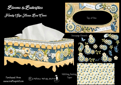 Blossoms & Butterflies Family Size Tissue Box Cover.