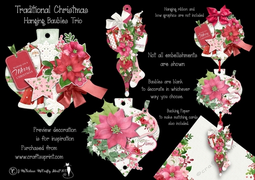 Traditional Christmas Hanging Bauble Trio