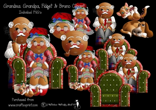 Ginger Cuties Grandparents, Fidget & Bruno Clipart PNGs