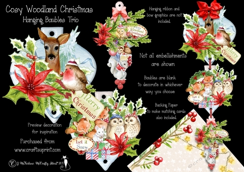 Cosy Woodland Christmas Hanging Bauble Trio