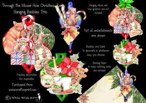Through the Mouse Hole Christmas Party Hanging Bauble Trio