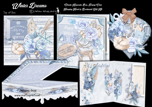 Winter Dreams  8X8 Ornate Keepsake Box, Popup Card, Bookmark & Hanging Bauble Gift Kit