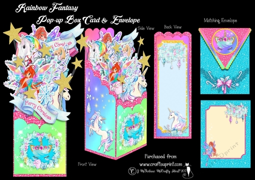 Rainbow Fantasy  Popup Box Card & Envelope