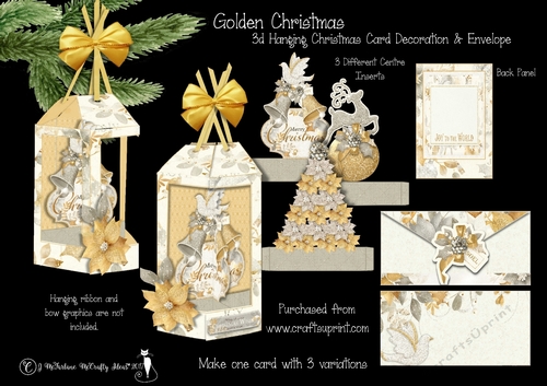 Golden Christmas 3D Hanging Christmas Card & Envelope