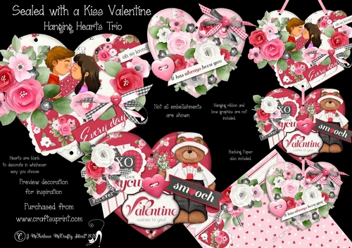 Sealed with a Kiss Valentine Hanging Hearts Trio