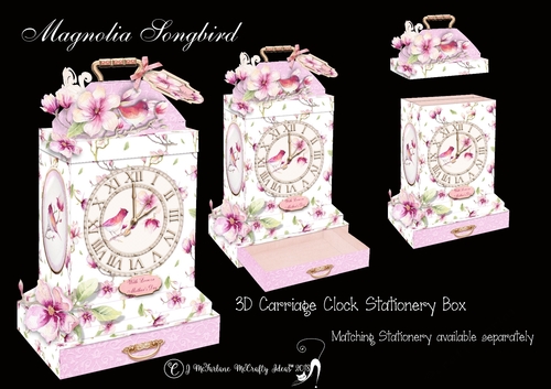 Magnolia Songbird 3D Carriage Clock Stationery Box