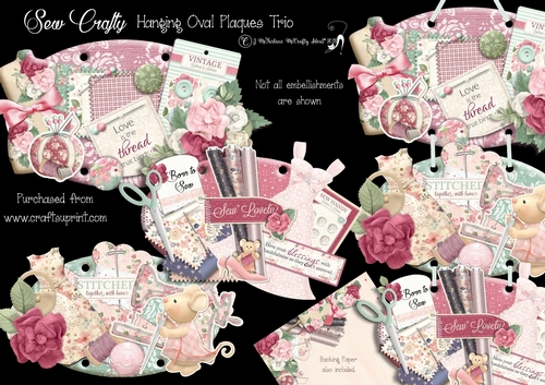 Sew Crafty - Hanging Oval Plaques Trio