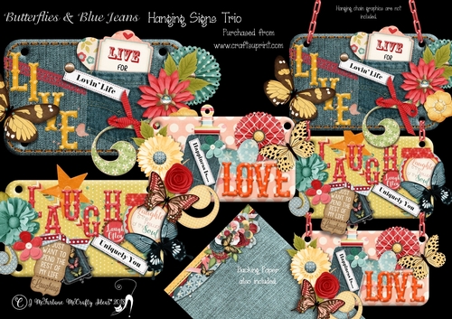 Butterflies & Blue Jeans Hanging Signs Trio